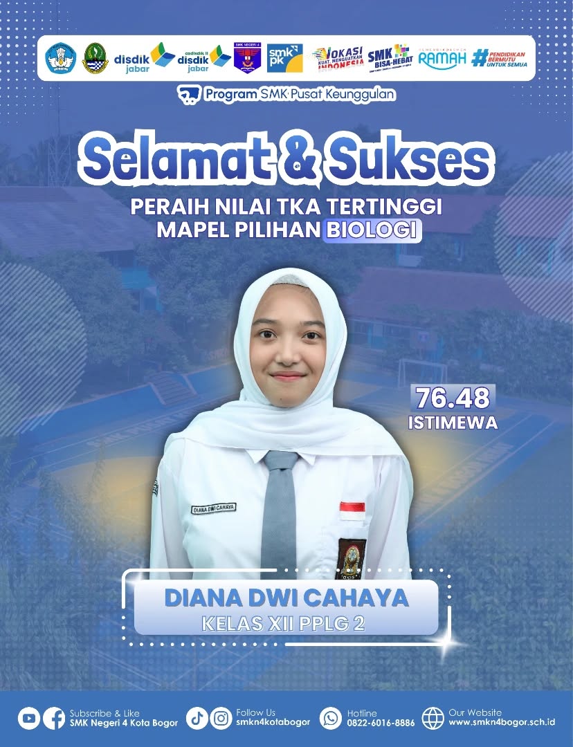 Diana Dwi Cahaya SMKN 4 Bogor Raih Nilai TKA Biologi Tertinggi